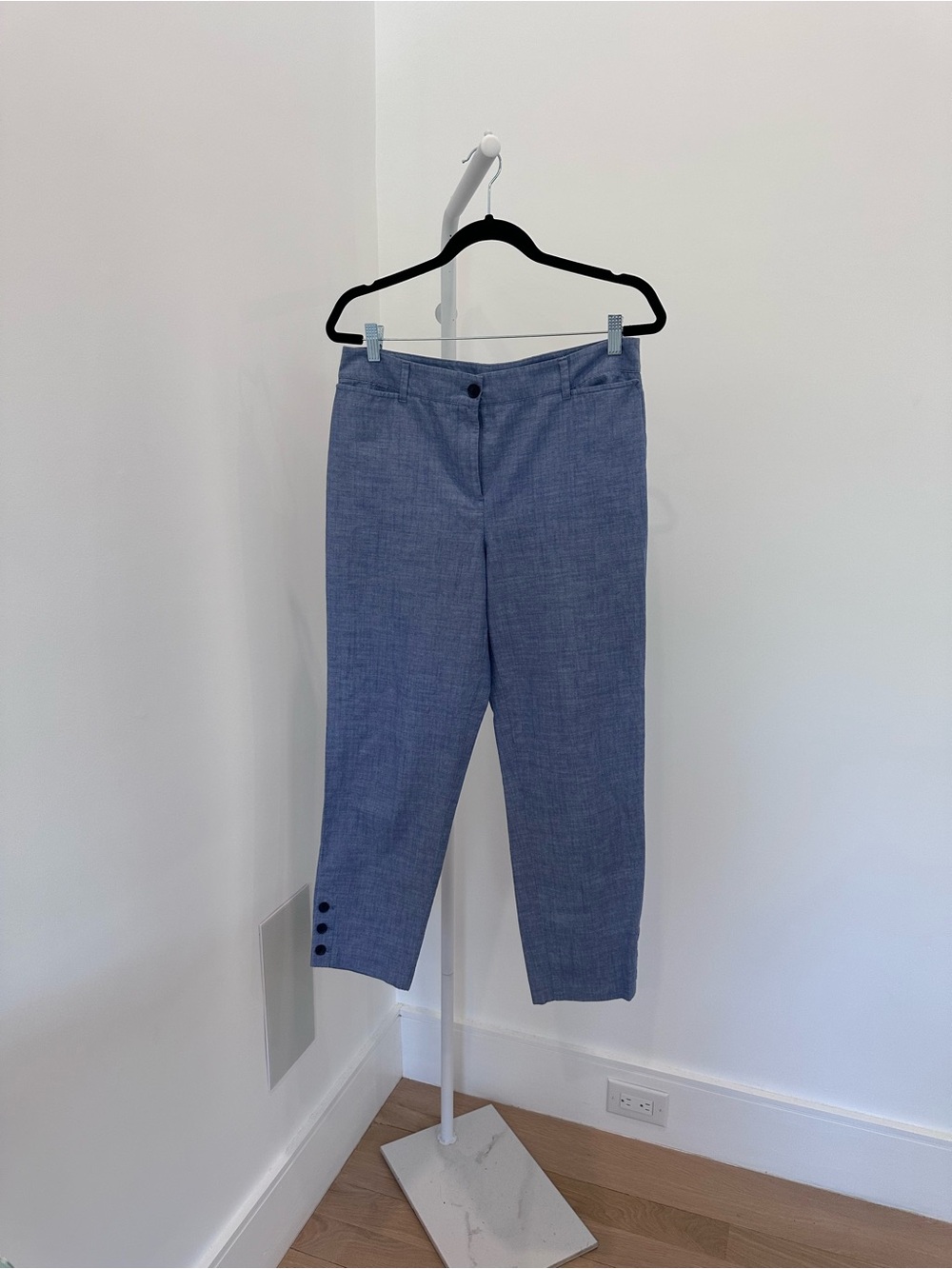 Talbots Perfect Crop Blue Cotton Ankle Pants Button Down Detail Work Casual